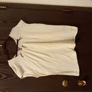 Rochelle cream nubby knit shirt. Cap sleeves. 3 little key hole beaded neckline